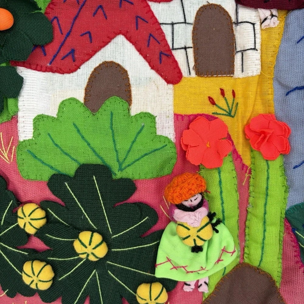 Vtg Folk Art 3D Textile Tapestry Peruvian Arpillera Handmade 19.5
